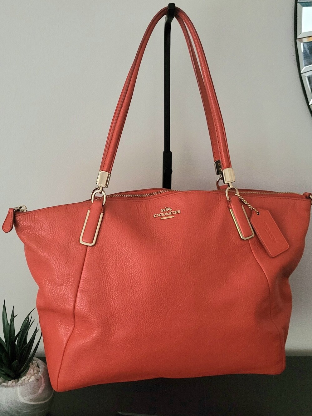 Coach Bright Orange Pebbled Leather Tote